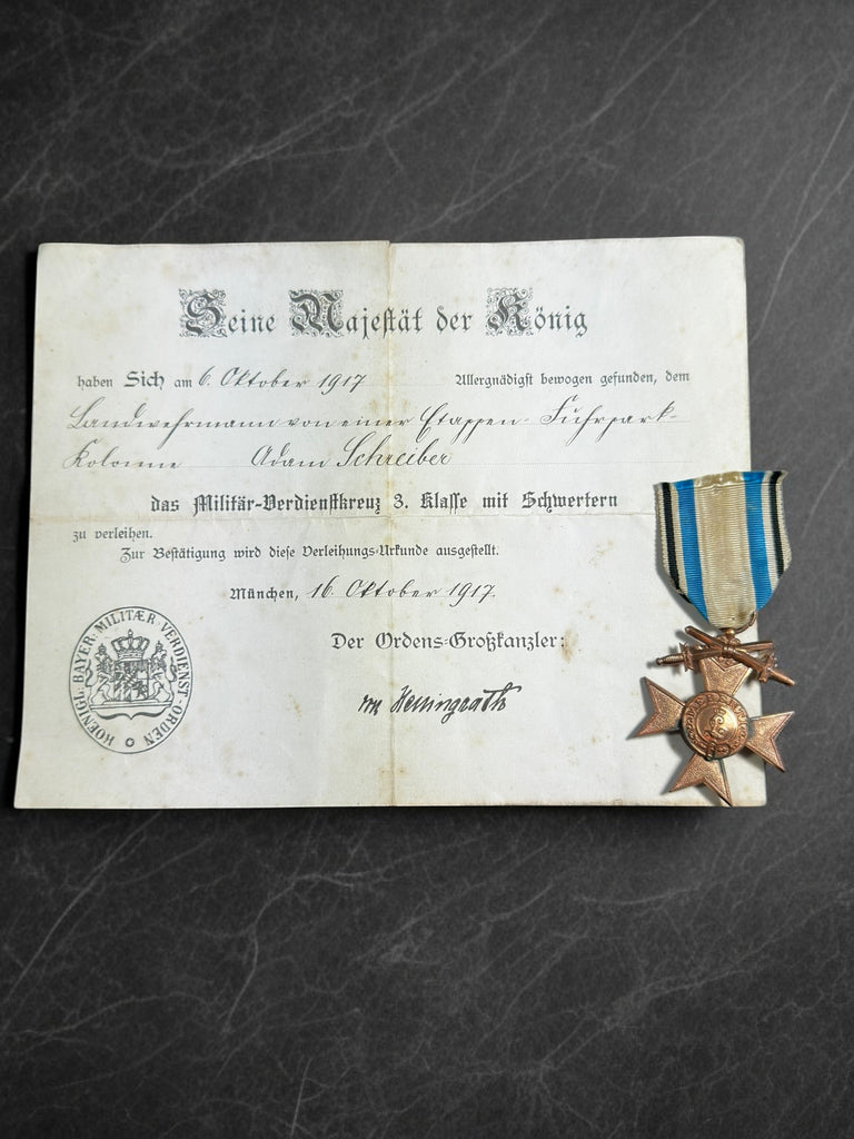 Bayrisches Militär Verdienstkreuz 3. Klasse mit Urkunde