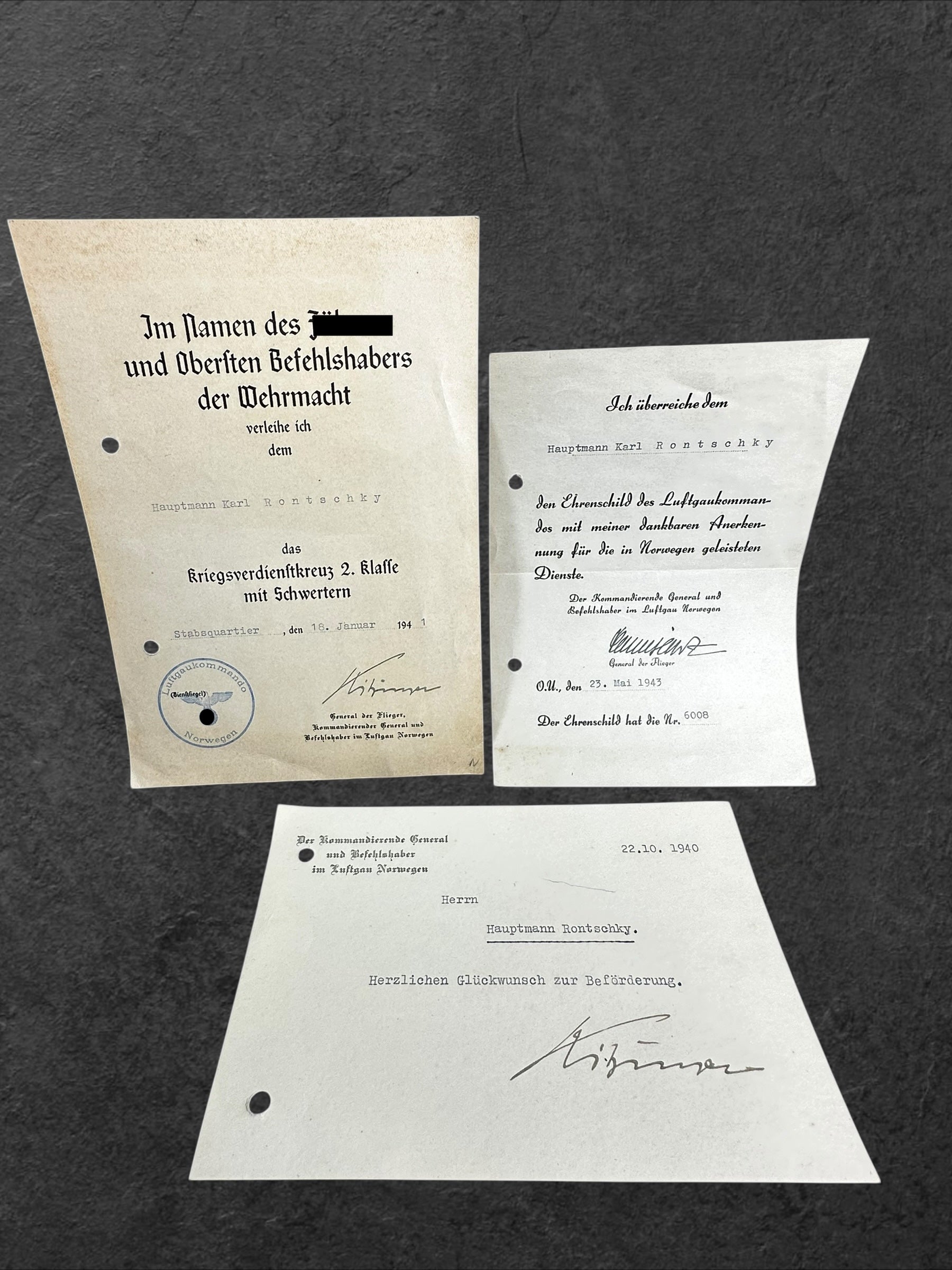 Urkundennachlass Hauptmann Karl Rontschky