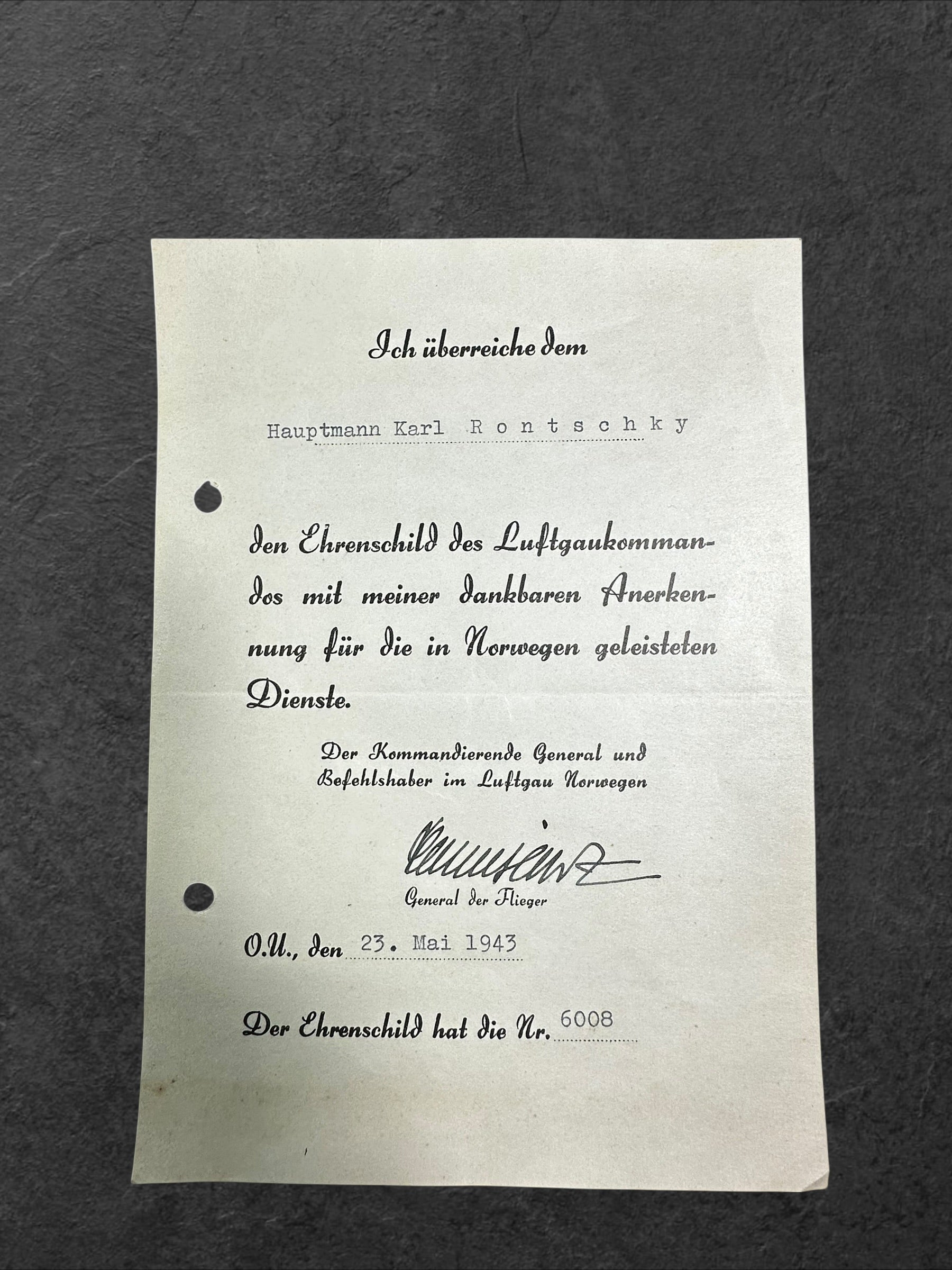 Urkundennachlass Hauptmann Karl Rontschky