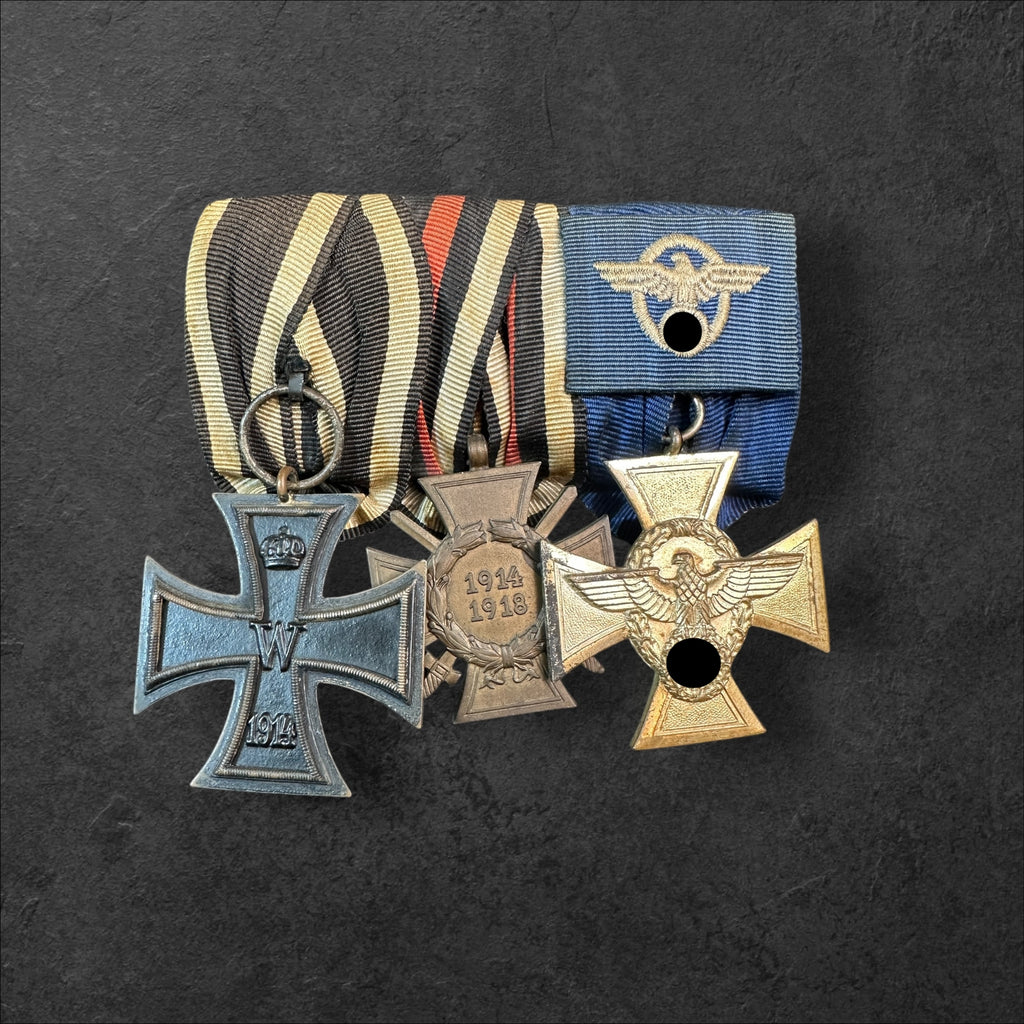 3er Ordensspange mit Eisernen Kreuz 2.Klasse 1914, Frontkämpferehrenkreuz und Polizei Dienstauszeichnung