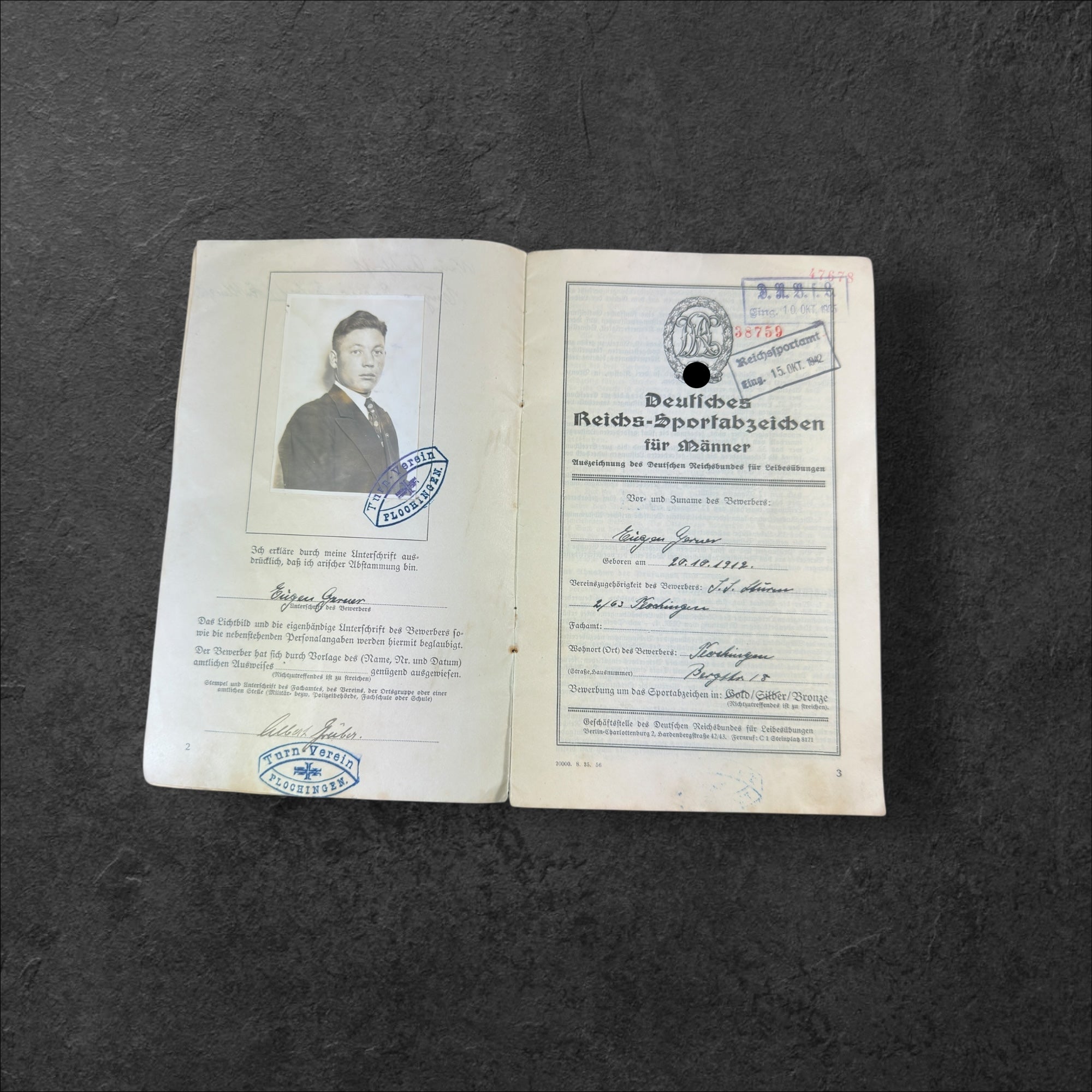 Urkunde für das Deutsche Reichssportabzeichen