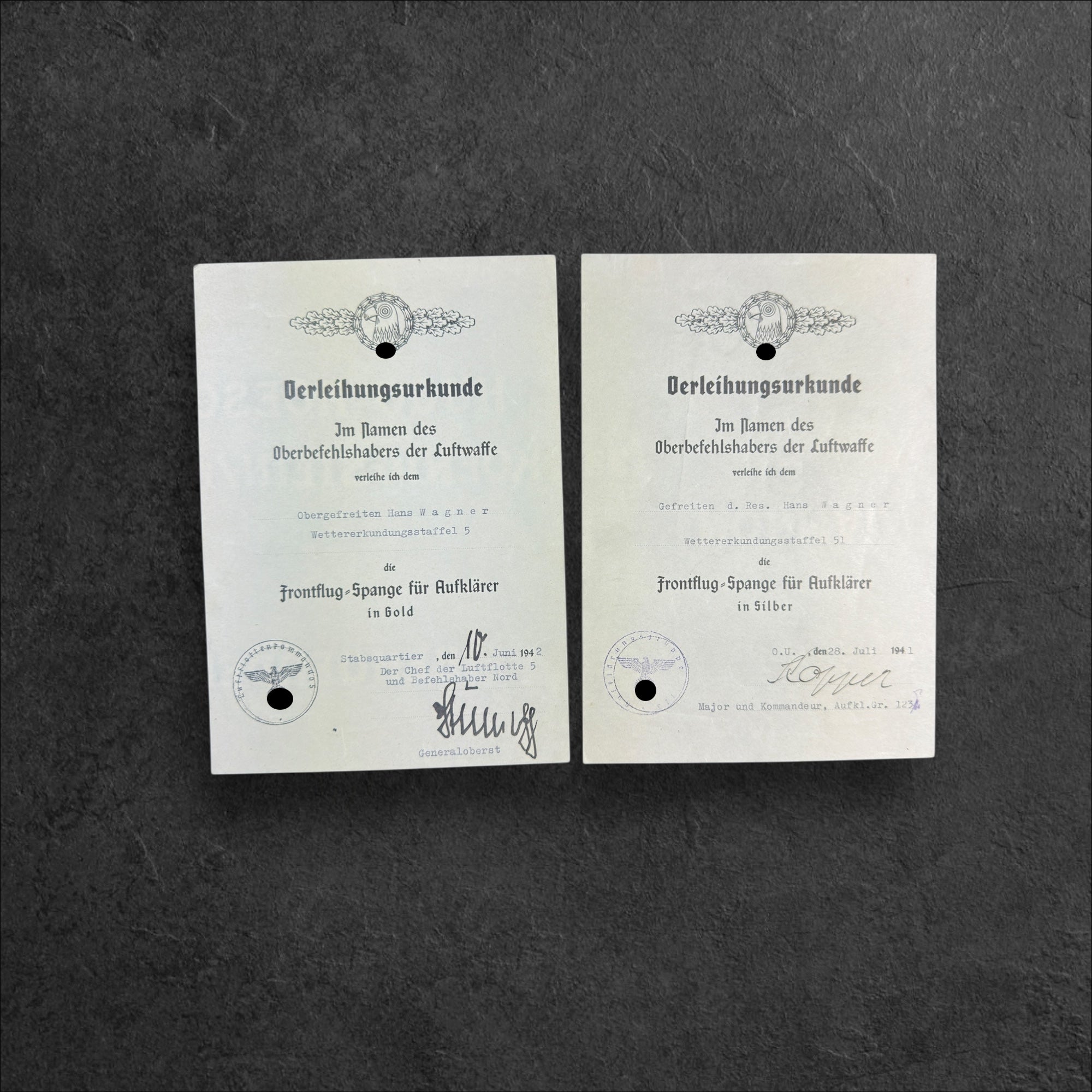 Kleiner Urkundennachlass des Obergefreiten Hans Wagner, Wettererkundungsstaffel 5