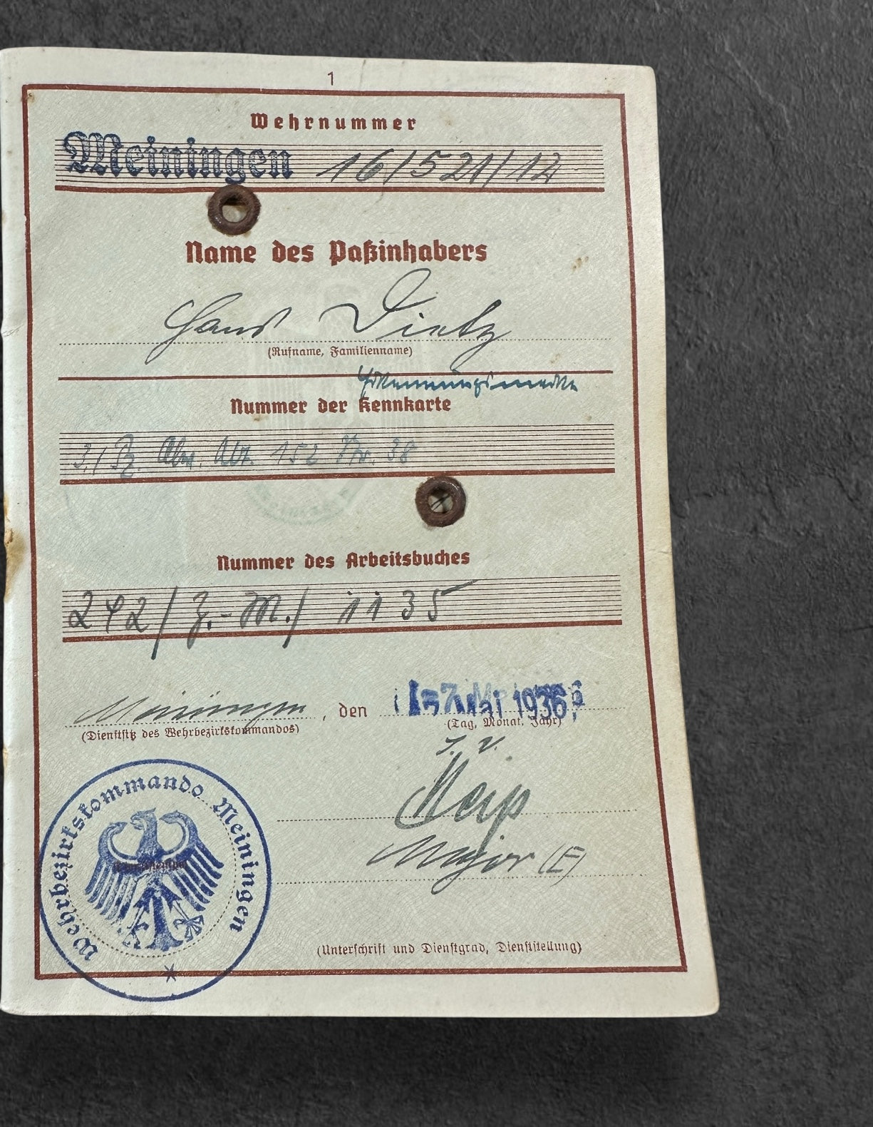Wehrpass des Unteroffiziers Hans Dietz, 3./Pz. Jg. Abt. 152